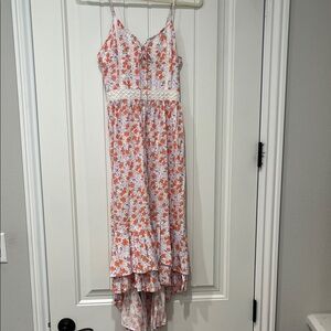 Floral High Low Dress with Lace Detail-Size Small